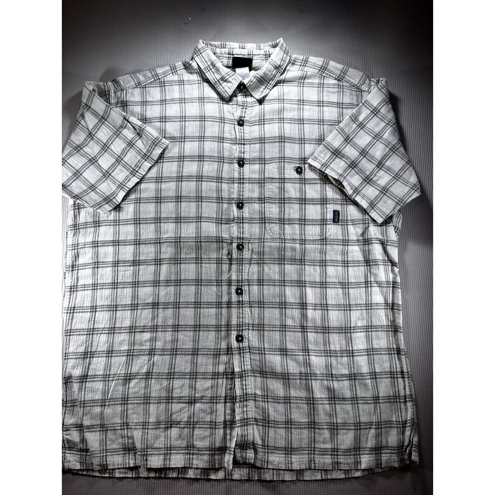 Patagonia Men's Short-Sleeved Puckerware Shirt Gray Plaid Organic Cotton X